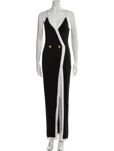 Pre-owned Balmain Printed Long Dress In Black