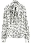 Balmain Love Letter Print Silk Blouse With Bow In White And Black