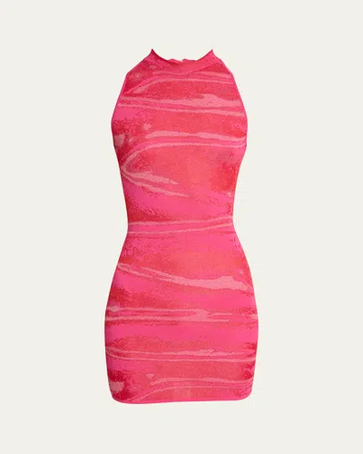 Balmain Patterned-jacquard Mini Dress In Pink