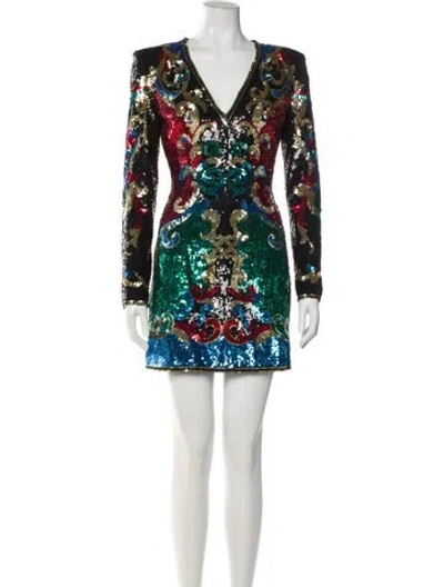 Pre-owned Balmain Printed Mini Dress In Black