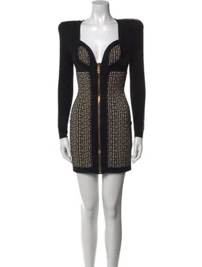 Pre-owned Balmain Printed Mini Dress In Black