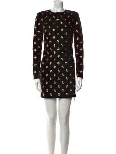 Pre-owned Balmain Printed Mini Dress In Black