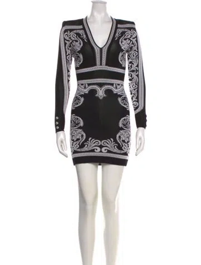 Pre-owned Balmain Printed Mini Dress In Black