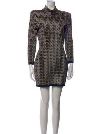Pre-owned Balmain Printed Mini Dress In Black