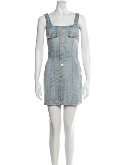 Pre-owned Balmain Printed Mini Dress In Blue