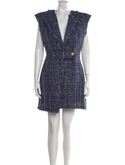 Pre-owned Balmain Printed Mini Dress In Blue