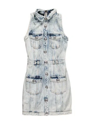Pre-owned Balmain Printed Mini Dress In Blue