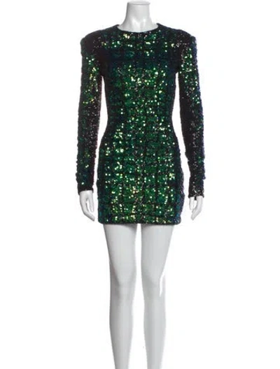 Pre-owned Balmain Printed Mini Dress In Green