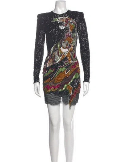 Pre-owned Balmain Printed Mini Dress In Multi