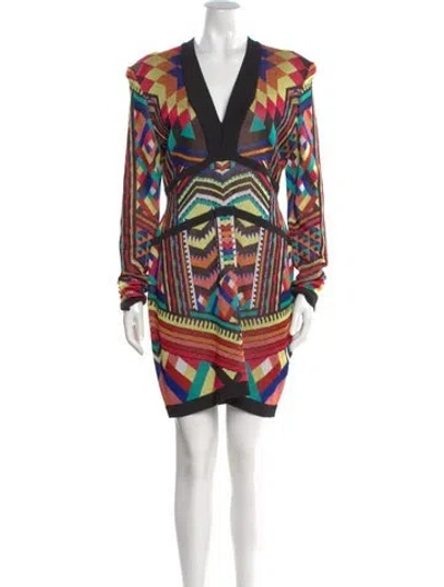 Pre-owned Balmain Printed Mini Dress In Neutral