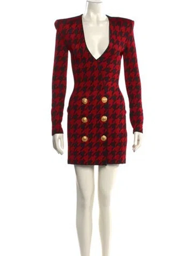 Pre-owned Balmain Printed Mini Dress In Red