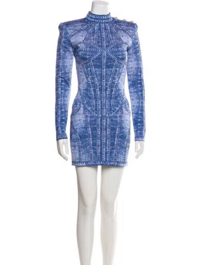 Pre-owned Balmain Printed Mini Dress W/ Tags In Blue
