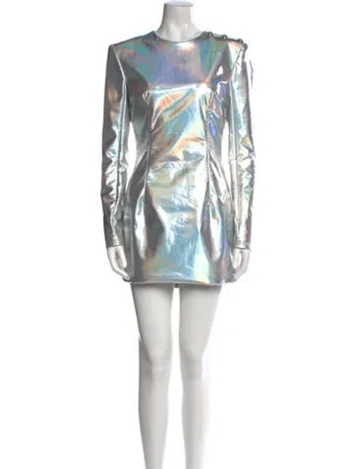 Pre-owned Balmain Printed Mini Dress W/ Tags In Silver