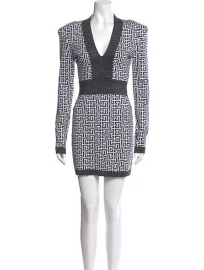 Pre-owned Balmain Printed Mini Dress In White