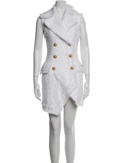 Pre-owned Balmain Printed Mini Dress In White
