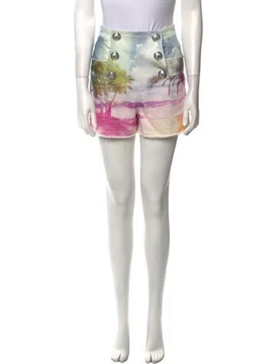 Pre-owned Balmain Printed Mini Shorts In Blue