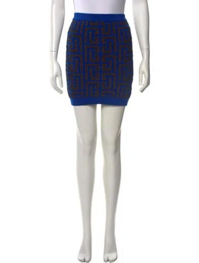 Pre-owned Balmain Printed Mini Skirt W/ Tags In Blue