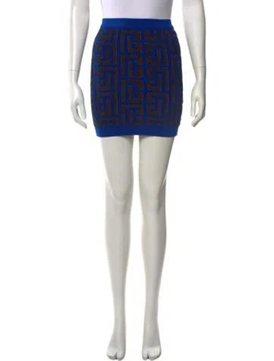 Pre-owned Balmain Printed Mini Skirt W/ Tags In Blue