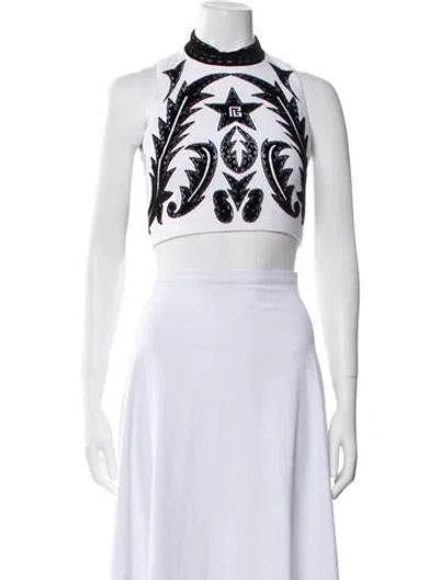 Pre-owned Balmain Printed Mock Neck Crop Top In Black