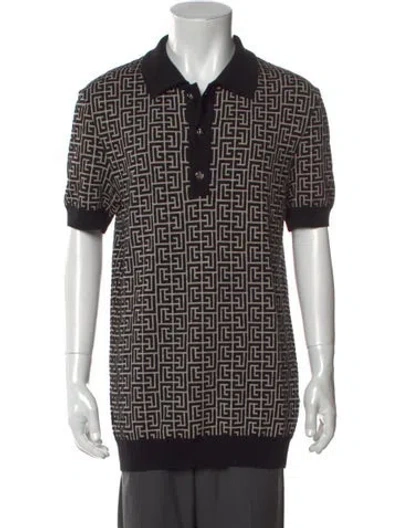 Pre-owned Balmain Printed Mock Neck Polo Sweater In Black