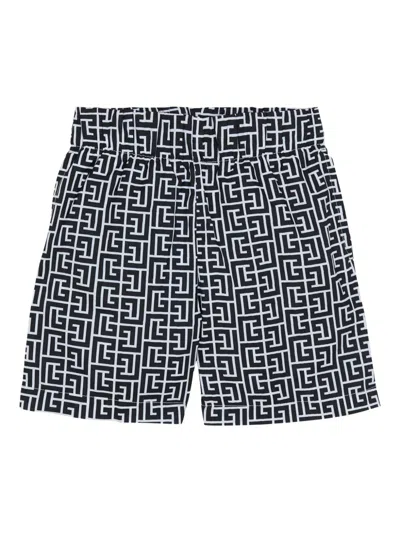 Balmain Kids' Printed Monogram Swim Shorts In Blue