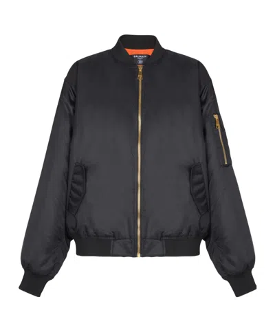 Balmain Printed Nylon Bomber Jacket In Black