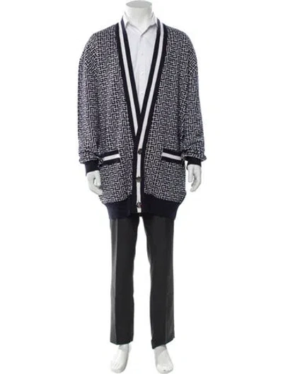 Pre-owned Balmain Printed Open Front Cardigan In Blue