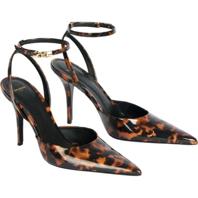 Balmain Printed Patent Leather Strappy Courts In Brown
