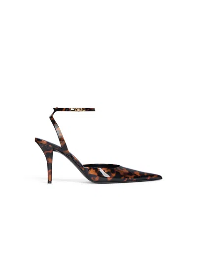 Balmain Printed Patent Leather Strappy Courts In Brown