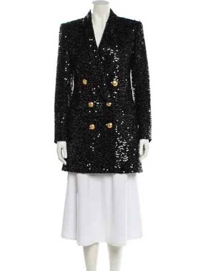 Pre-owned Balmain Printed Peacoat In Black