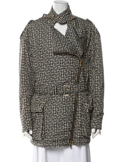 Pre-owned Balmain Printed Peacoat In Black