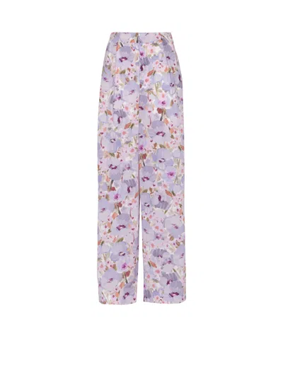 Balmain Printed Poppy Flower Trousers In Purple