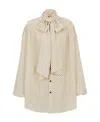 Balmain Printed Pussy Bow Silk Blouse In Nude