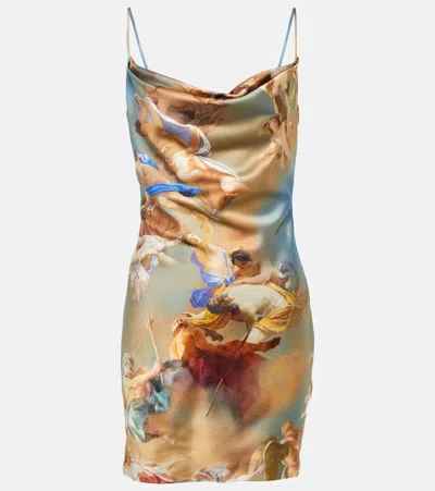 Balmain Printed Satin Minidress In Bleu/multico
