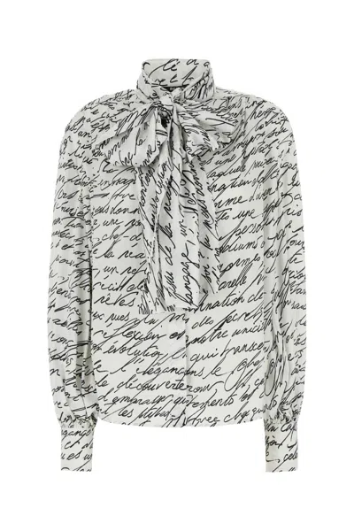 Balmain Love Letter Print Silk Blouse With Bow In Printed