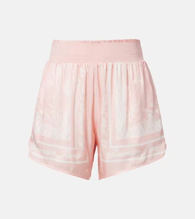 Balmain Printed Satin Shorts In Pink