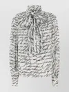 Balmain Love Letter Print Silk Blouse With Bow