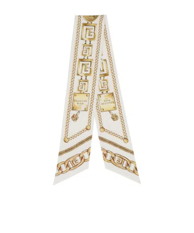 Balmain Printed Silk Bandana With Chains Pattern In Gold