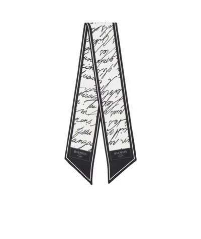 Balmain Black & White Printed Silk 'love Letter' Scarf