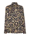 Balmain Black Shirt With Pointed Collar And Chain Print With Logo In Silk Man In Black