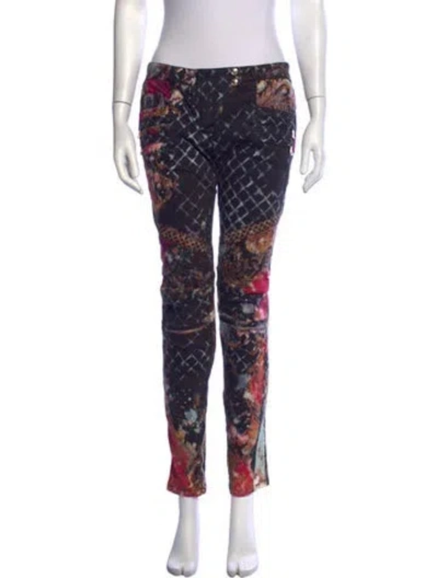 Pre-owned Balmain Printed Skinny Leg Pants In Blue