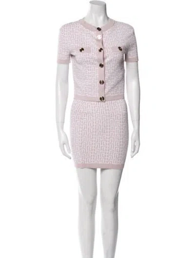 Pre-owned Balmain Printed Skirt Suit In White