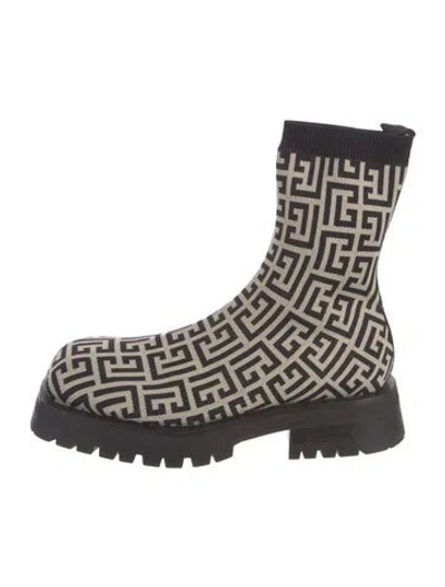 Pre-owned Balmain Printed Sock Boots In Neutral