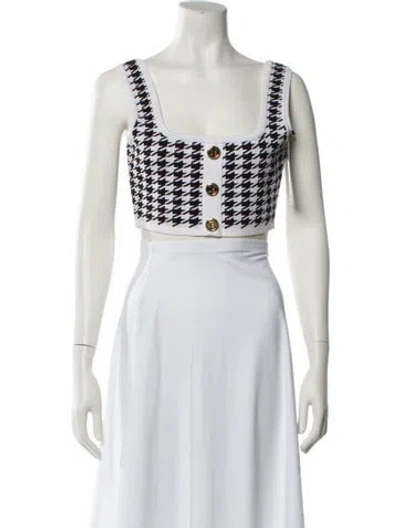 Pre-owned Balmain Printed Square Neckline Crop Top In Blue