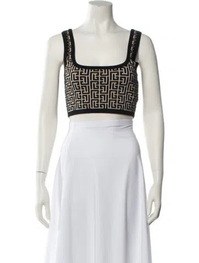 Pre-owned Balmain Printed Square Neckline Crop Top W/ Tags In Multi