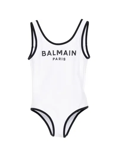 Balmain Printed Swimsuit In White