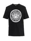 Balmain Crew Neck Black T-shirt With Graphic Print In Black