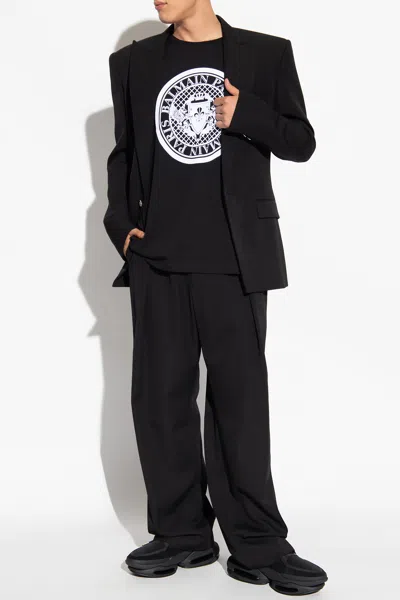 Balmain Short-sleeved T-shirt Round Neck Chest Logo Straight Cut In Black