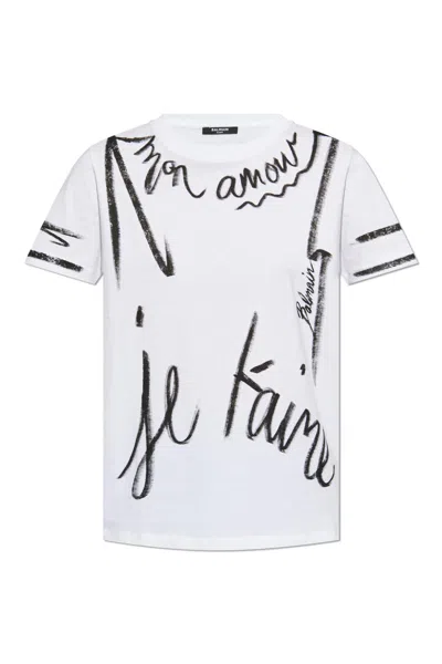 Balmain Sl Writing Printed T-shirt In White