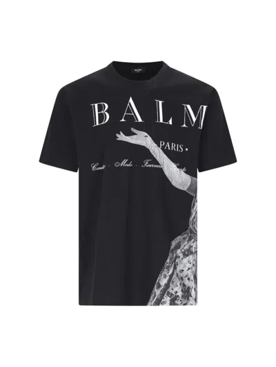 Balmain Printed T-shirt In Noir/multi Gris